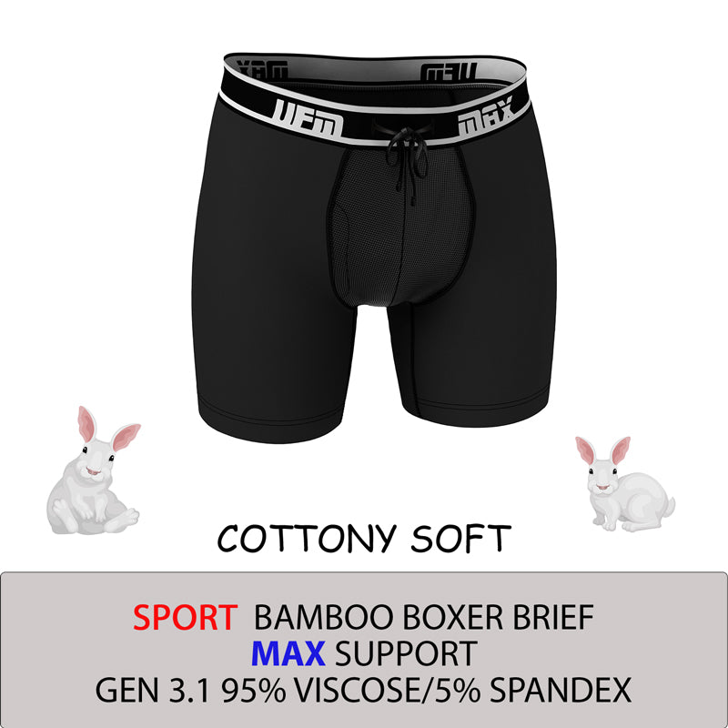 MAX Support 6 Inch Boxer Briefs Bamboo Gen 3.1 Available in Black