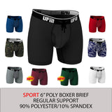 REG Support 6 Inch Boxer Briefs Polyester Avail Black, Camo, Gray, Red, Royal Blue, Tundra, White +NEW Wine and Pine