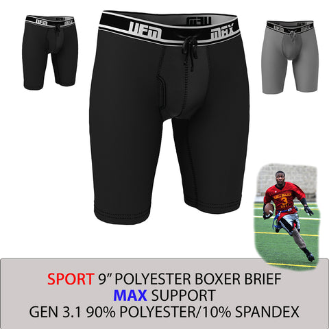 UFM 9" Bamboo Boxer Briefs With Adjustable Support Pouch - Regular Support, Black